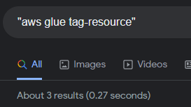3 件しかヒットしない "aws glue tag-resource"