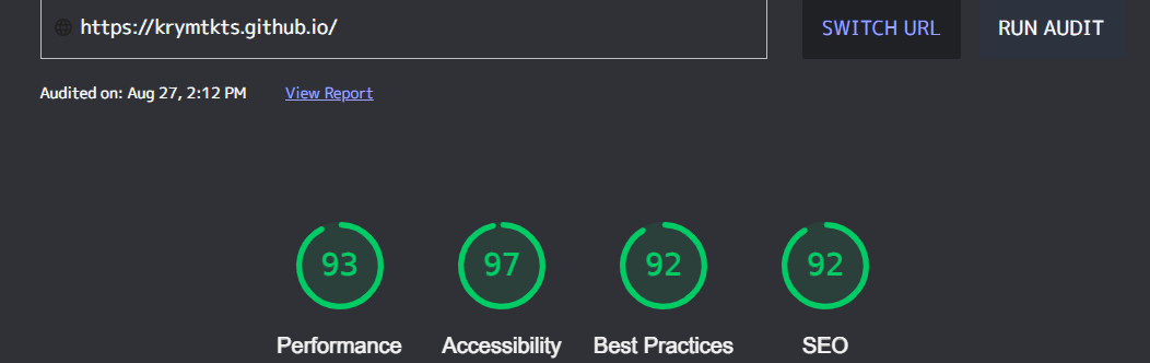 変更前は Performance 93 Accessibility 97 Best Practices 92 SEO 92
